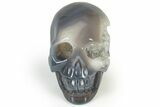 Polished Banded Agate Skull with Quartz Crystal Pocket #237045-1